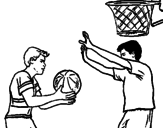 Desenho Jogador a defender pintado por basquete desenho