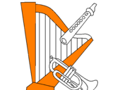 Desenho Harpa, flauta e trompeta pintado por Henrique Rosenbach