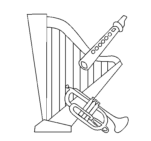 Desenho Harpa, flauta e trompeta pintado por arpa