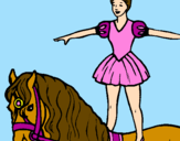 Desenho Trapezista em cima do cavalo pintado por maria eduarda