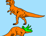 Desenho Tricerátopo e tiranossauro rex pintado por antonio