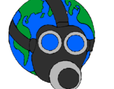 Desenho Terra com máscara de gás pintado por lucas f