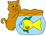 Desenho Gato e peixe pintado por anna carol