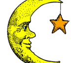 Desenho Lua e estrela pintado por Joana 