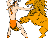 Desenho Gladiador contra leão pintado por bruno