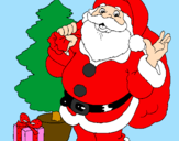 Desenho Santa Claus e uma árvore de natal pintado por joão vitor