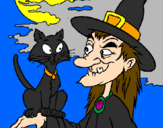 Desenho Bruxa e gato pintado por Jessica