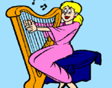 Desenho Mulher a tocar harpa pintado por Catarina