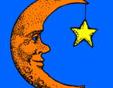 Desenho Lua e estrela pintado por michele