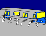 Desenho Passageiros à espera do comboio pintado por anónimo
