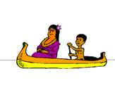 Desenho Mãe e filho em canoa pintado por Ster