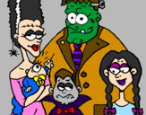 Desenho Família de monstros pintado por Lipe