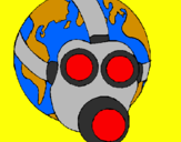 Desenho Terra com máscara de gás pintado por Marco