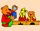 Desenho Professor urso e seus alunos pintado por cleusa