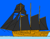 Desenho Veleiro de três mastros pintado por bertinho