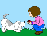Desenho Menina e cão a brincar pintado por Gabriele