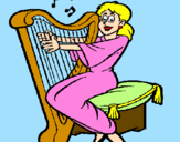 Desenho Mulher a tocar harpa pintado por sofia s