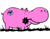 Desenho Hipopótamo com flores pintado por anónimo