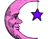 Desenho Lua e estrela pintado por 2