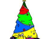 Desenho Abeto com adornos natalícios pintado por cae