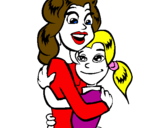 Desenho Mãe e filha abraçaram pintado por rafaela 
