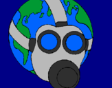 Desenho Terra com máscara de gás pintado por Juuuh