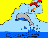 Desenho Golfinho e gaviota pintado por matiasvalle