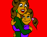 Desenho Mãe e filha abraçaram pintado por Adriana P.