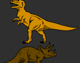 Desenho Tricerátopo e tiranossauro rex pintado por maria fer