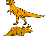 Desenho Tricerátopo e tiranossauro rex pintado por Lizmeire