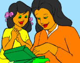 Desenho Mãe e filha pintado por junia