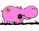Desenho Hipopótamo com flores pintado por Dany
