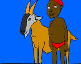 Desenho Cabra e criança africana pintado por David