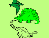 Desenho Três classes de dinossauros pintado por samuel