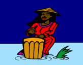 Desenho Mulher a tocar o bongo pintado por neia
