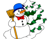 Desenho Boneco de neve e árvore de natal pintado por teste2