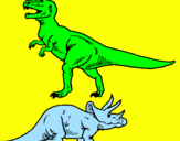 Desenho Tricerátopo e tiranossauro rex pintado por icaro