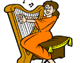 Desenho Mulher a tocar harpa pintado por harpa