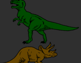 Desenho Tricerátopo e tiranossauro rex pintado por maria eduarda