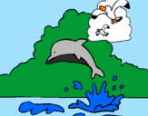 Desenho Golfinho e gaviota pintado por maria fer