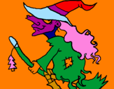 Desenho Bruxa em vassoura voadora pintado por joaquina