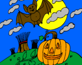 Desenho Paisagem Halloween pintado por rita faial