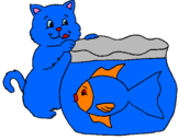 Desenho Gato e peixe pintado por ana
