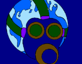 Desenho Terra com máscara de gás pintado por gigi