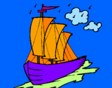 Desenho Barco veleiro pintado por pedro e  mamae