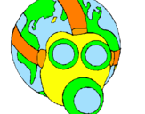 Desenho Terra com máscara de gás pintado por neia