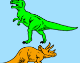 Desenho Tricerátopo e tiranossauro rex pintado por carolina