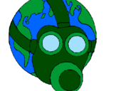 Desenho Terra com máscara de gás pintado por Camila