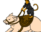 Desenho Macaco e porco pintado por pedro antonio