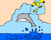 Desenho Golfinho e gaviota pintado por giulia